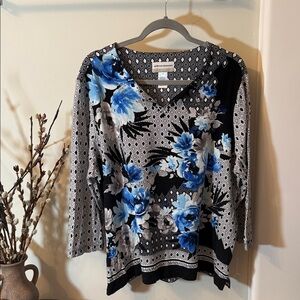 Alfred Dunner Blue Floral Women's Blouse